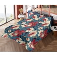 thumbnail image 4 of Ambesonne Floral Fitted & Flat Sheet with Shams 4 Pcs Set, Hibiscus Tropical Leaves Art, Full, Cadet Blue Cream and Ruby, 4 of 5