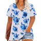 thumbnail image 4 of Puntoco Liquidación de blusas cortas para mujer Camisa básica estampada de manga corta con cuello en V y talla grande para mujer, 4 of 5
