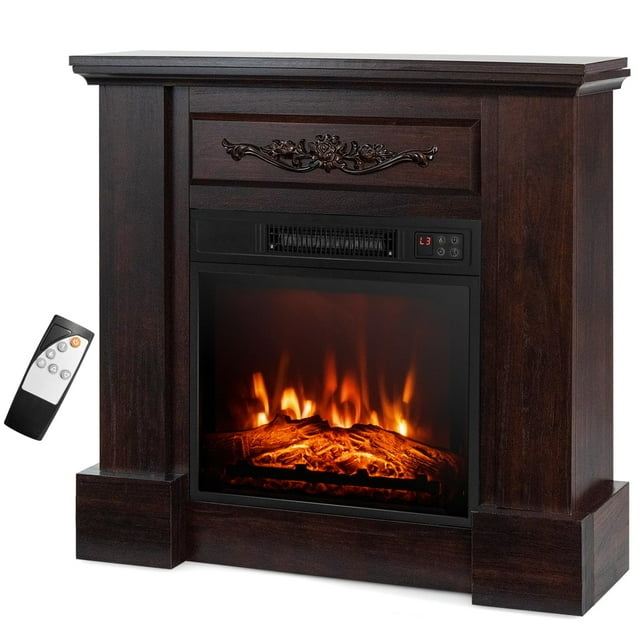 Chimenea eléctrica COSTWAY de 32 pulgadas con repisa de 1400 W, color marrón