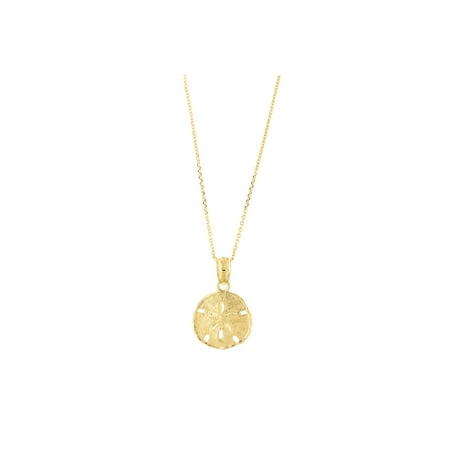 14k Yellow Gold Large Sand Dollar Pendant Necklace with Cable Chain
