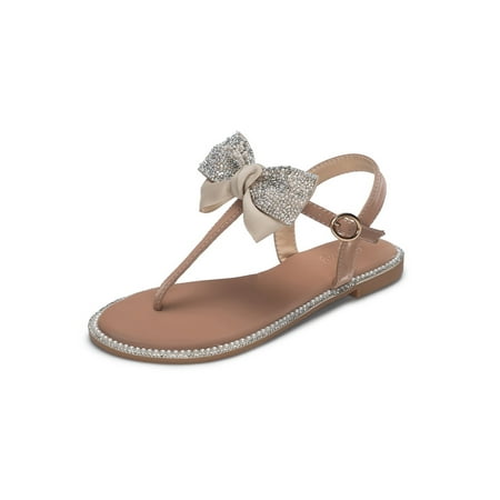 

Rotosw Ladies Thongs Buckle Flat Sandals Ankle Strap Flip Flops Durable Bow Decor Summer Sandal Beach Nonslip Gladiator Apricot 8