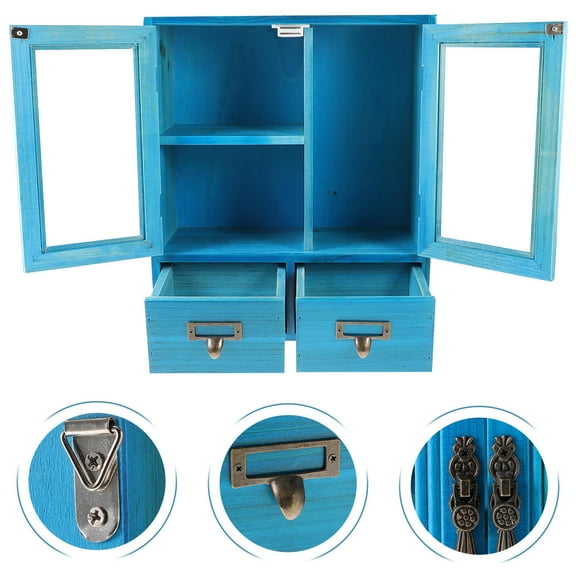 Topbathy Cabinet Storage Shelf Rack Wooden Blue 1Pcs