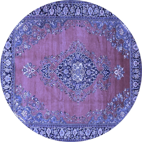Ahgly Company Machine Washable Indoor Round Medallion Blue Traditional Area Rugs, 6' Round