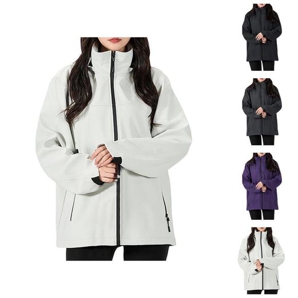 Women's Raincoats Outdoor Windbreaker Waterproof Long Sleeve Zip Up Hooded Rain Coat with Pockets Rain Jacket Women