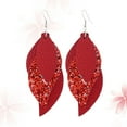 thumbnail image 4 of 1 par de pendientes de lentejuelas de cuero con forma de gota para la oreja, pendientes colgantes de moda para mujer, joyería roja para la oreja, 4 of 7