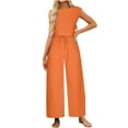 thumbnail image 2 of Dazajoo Womens Two Piece Lounge Set Summer Cap Sleeve Crop Tanks with Drawstring Wide Leg Pants Solid Color Elegant Suits Weekly Sale,Orange,S, 2 of 6