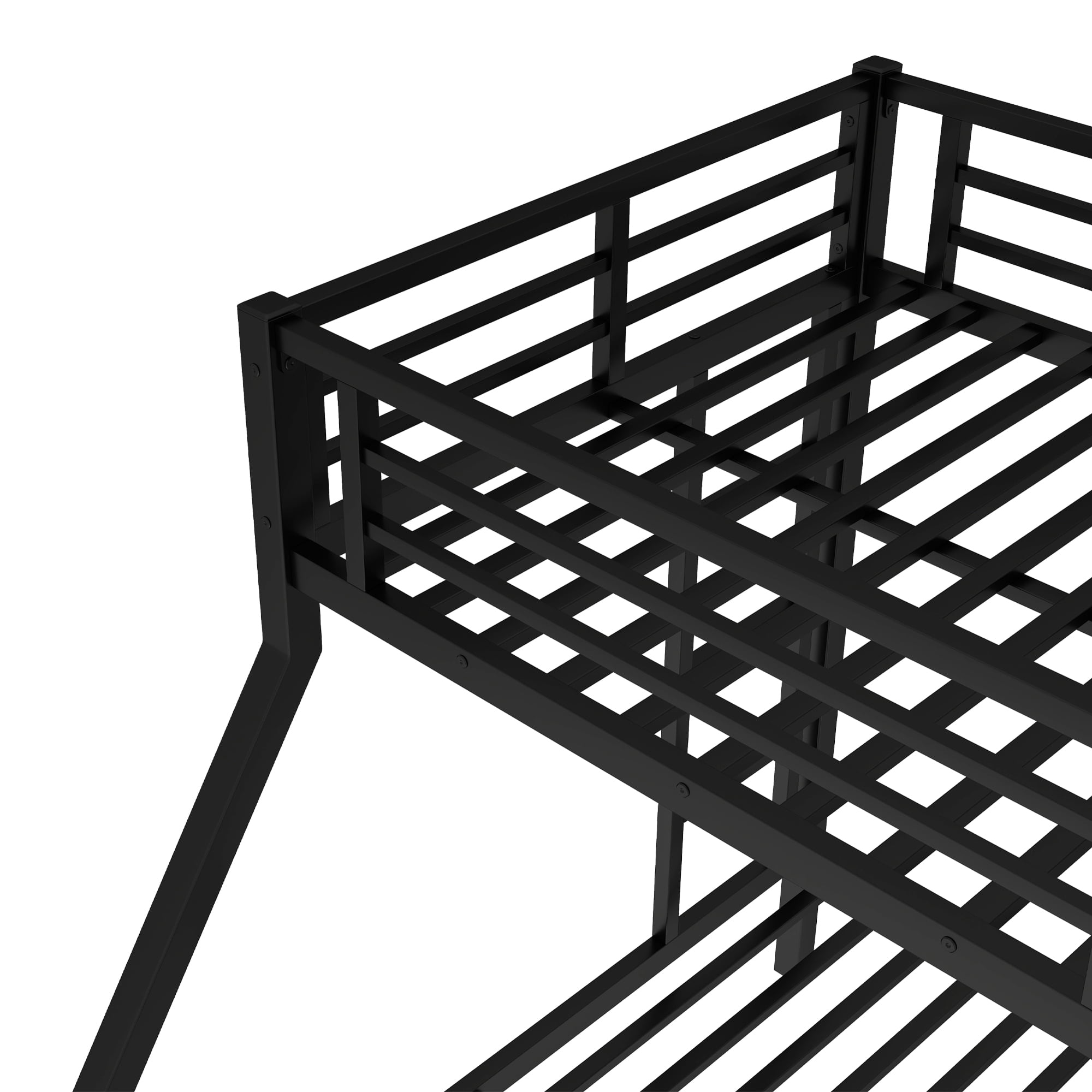 Metal Bunk Bed, Twin XL Over Queen Bunk Bed, Space-Saving Bed Frame with Noise Reduced Design and Safety Guardrails, No Box Spring Needed, 300LBS/600LBS Capacity, Black