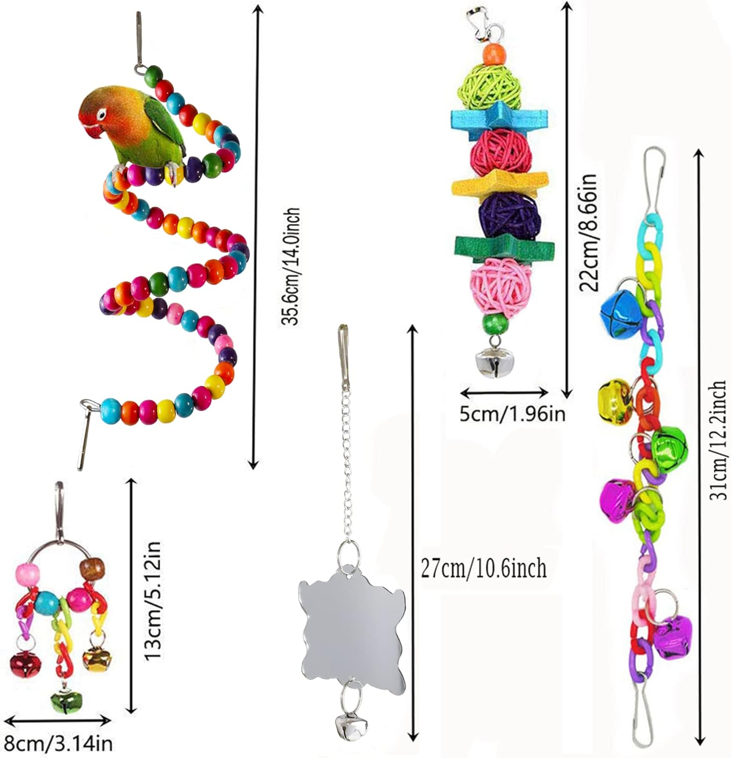 Bird Parakeet Cockatiel Toys, Parrots Cage Hammock Swing Climbing Ladders Wooden Perch Chewing Toy