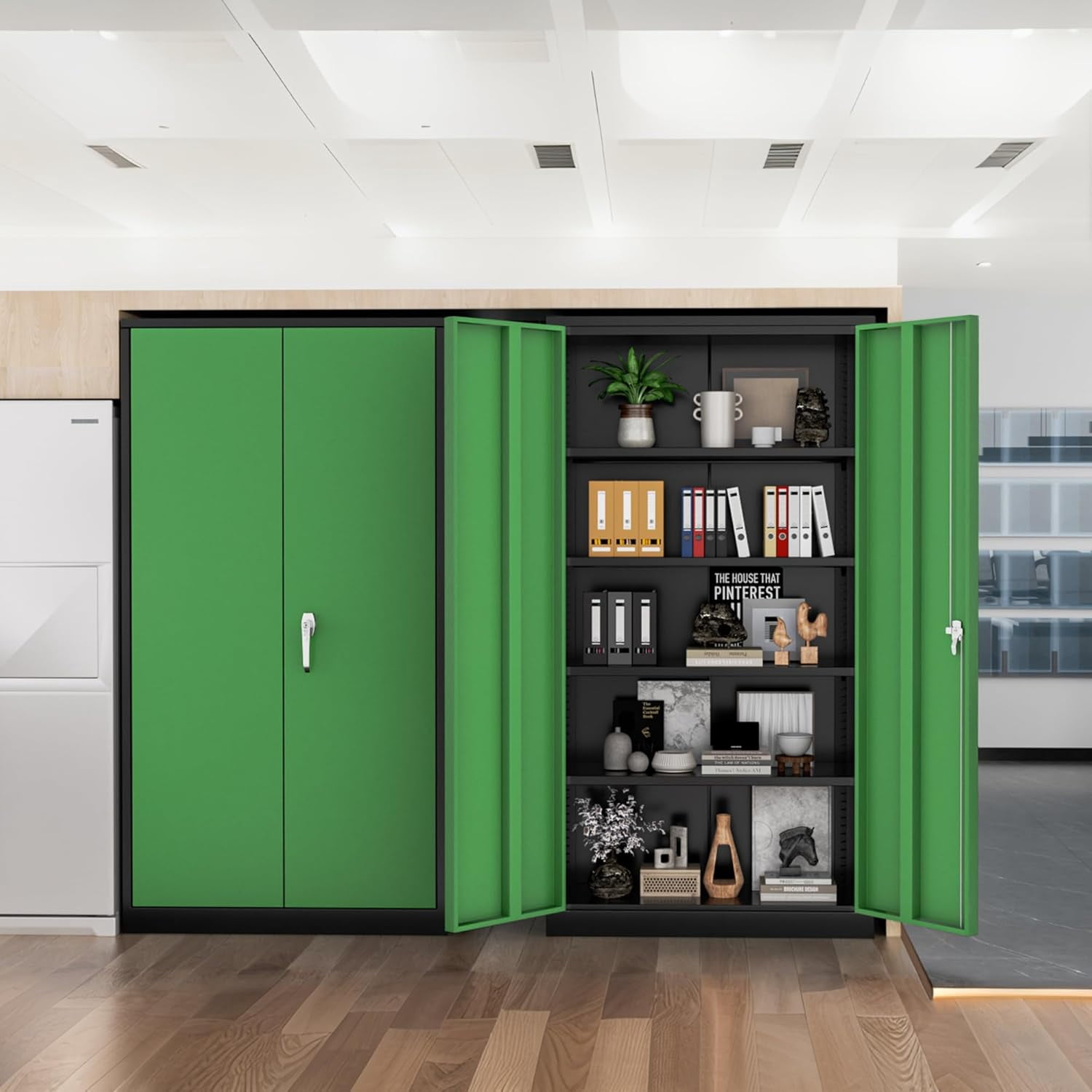 SOLAURA 72" Metal Garage Storage Cabinet with Locking Doors and Adjustable Shelves for Home, Office(Black Green)