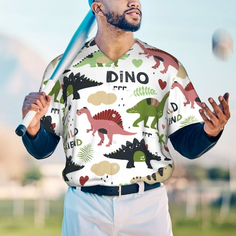 Daiia Cute Dinosaurs Mens Baseball Jersey Button Down Shirts Short - Main Image