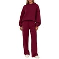 thumbnail image 2 of Womens 2 Piece Outfits Lounge Hoodie Sweatsuit Sets Oversized Sweatshirt Wide Leg Pant Set Tracksuit Loungewear Travel Wine M, 2 of 4