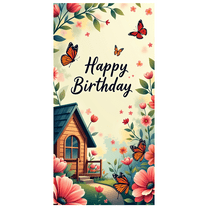 LUUFILx Happy Birthday Banner Floral Backdrop Butterfly Garden Party Supplies Photography Props Birthday Decorations Background Indoor Outdoor