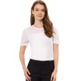 thumbnail image 1 of Camisa de manga corta con Cuello Redondo y encaje con Abertura En la espalda Allegra K Blanco M, 1 of 5