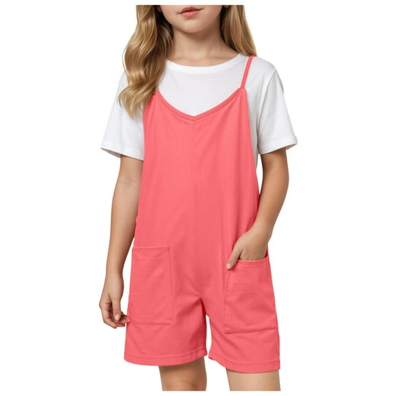 Toddler Jumpsuit and Romper Girls Rompers Summer Casual Loose Sleeveless Overalls Shorts Jumpsuit 2025 Beach Vacation Solid Outfits with Pockets