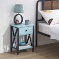 thumbnail image 2 of VECELO Nightstand with Drawer and Storage Shelf, Versatile X-Design End Tables for Living Room Bedroom, Light Blue, 2 of 8