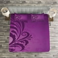 thumbnail image 3 of Ambesonne Purple Quilted Bedspread Set 3 Pcs, Retro Abstract Floral, Queen Size, Purple Plum, 3 of 3