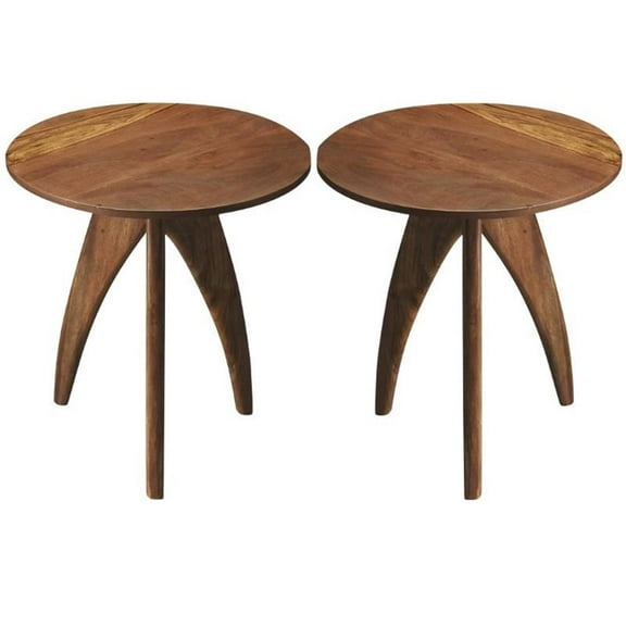 Home Square 18"H Modern End Table in Light Brown - Set of 2