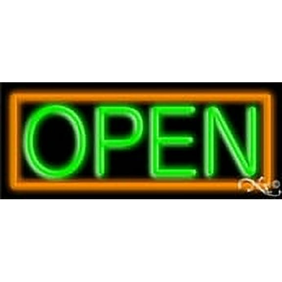Orange Border With Green Open LED Neon Sign 6 x 15 - inches, Black Square Cut Acrylic Backing, with Dimmer - Bright and Premium built indoor LED Neon Sign for storefront.