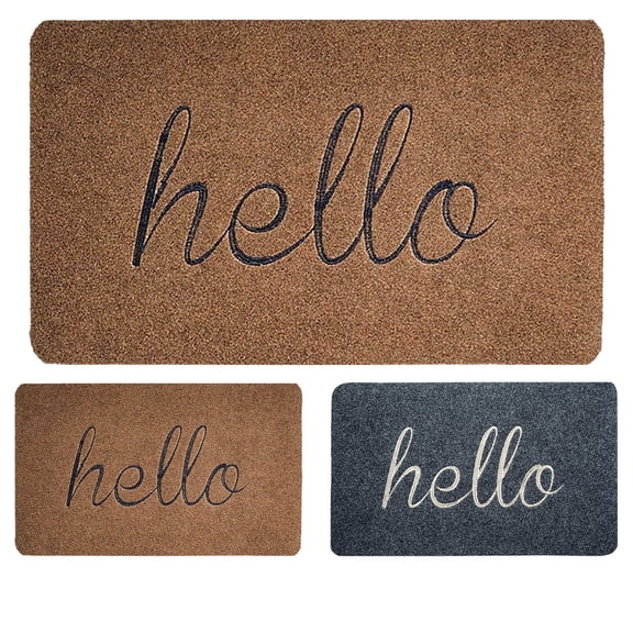 SugarBloom Hello Welcome Door Mat, 15.7x23.6 inch Non-Slip Heavy Duty Front Doormat, Indoor Outdoor Entrance Mat with Velvet Surface, Absorbent Floor Mat for Home,Black