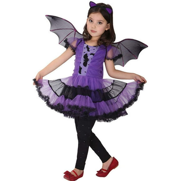 Halloween Girl Costume Carnival Carnival Clothing Children Witches Bat Clothing, Purple Bat, 130cm