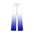 thumbnail image 4 of lcziwo Linen Capri Pants for Women Summer Gradient Print Cropped Pants Casual Drawstring Waisted Loose Wide Leg Trousers with Pockets Blue L, 4 of 6