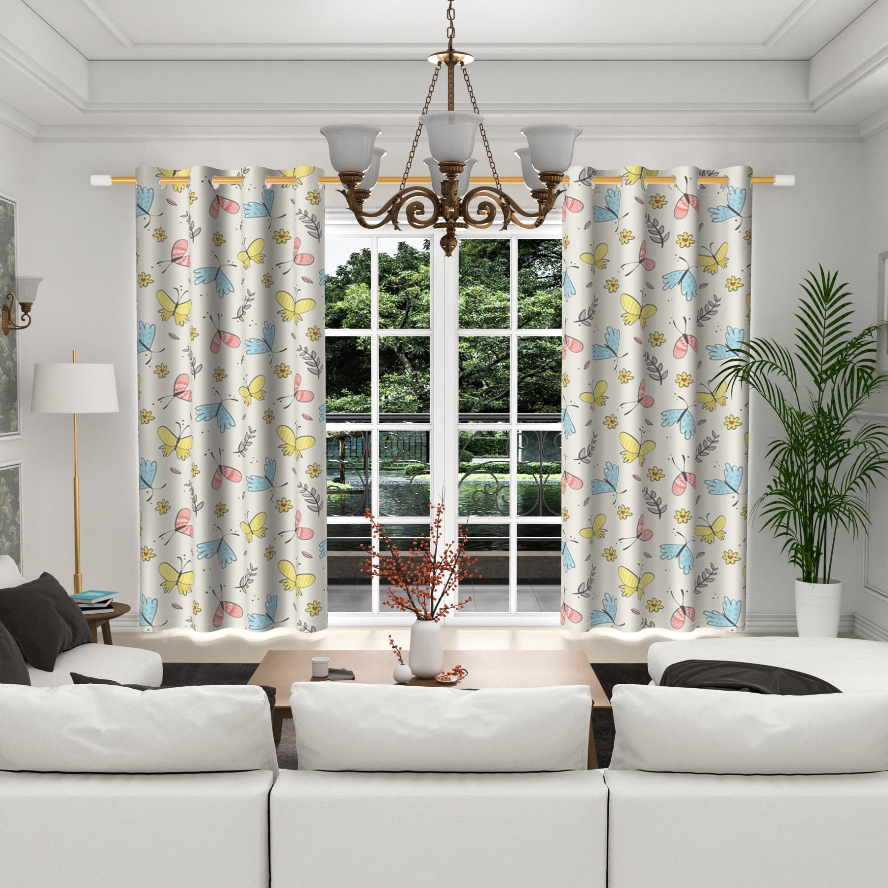 Lfeey Blackout Curtains for Girl Bedroom, Cute and Funny Butterfly Print, Metal Grommets, 52x63 Inches, 2 Piece Set