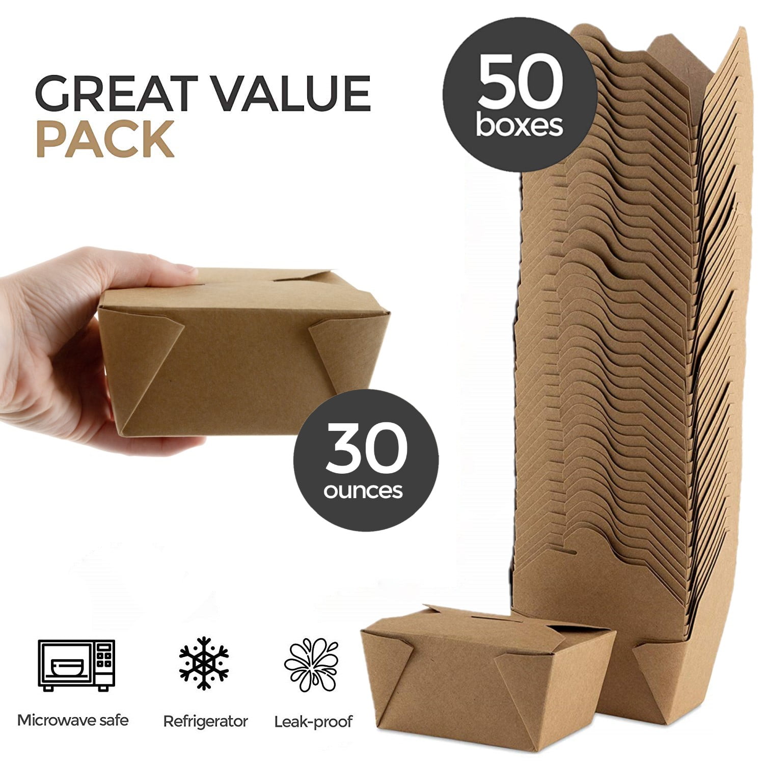 450 Pack] 30 oz Paper Take Out Containers 5 x 4.2 x 2.5 - White Lunch Meal Food  Boxes #1, Disposable Storage To Go Packaging, Microwave Safe, Leak Grease  Resistant for Restaurant and Catering 