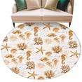 thumbnail image 2 of Seahorse Coral Shell Round Living Room Rugs 8 ft, Starfish Ocean Washable Large Area Rug with Non-Slip Sturdy Edge Binding Round Carpet for Dining Room Kitchen Office, 2 of 9