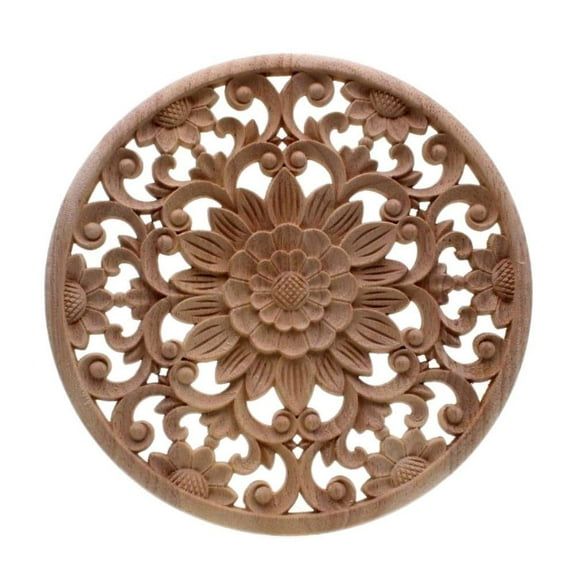 art wall hanging,Carved Flower Carving Round Wood Appliques For Furniture Cabinet Unpainted Wooden Mouldings Decal Decorative