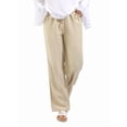 thumbnail image 4 of Women'S Cotton Linen Drawstring High Waisted Pants Casual Loose Fit Wide Leg Trousers Khaki S, 4 of 7