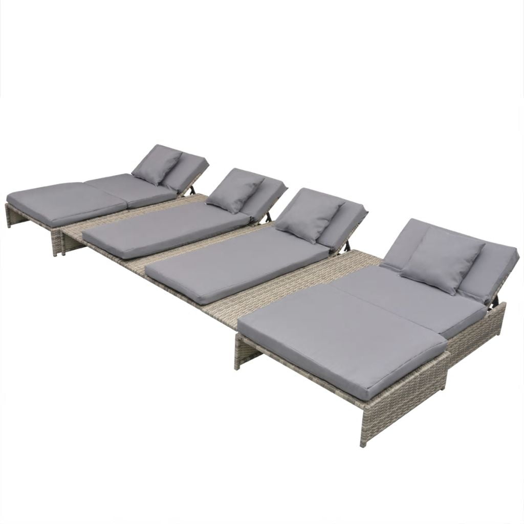 Kepooman 6 Pcs Patio Adjustable Double Sun Lounger Set with 2 Footstools, Grey Kepooman 6 Pcs Patio Adjustable Double Sun Lounger Set with 2 Footstools, Grey