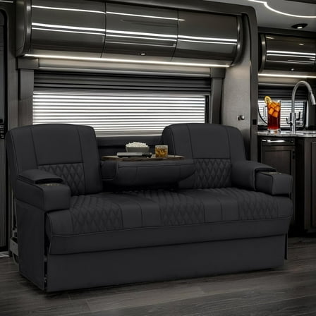 Qualitex Gravitas SL Console RV Sofa Bed - 68" Wide - Black Ultimate Leather