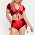 thumbnail image 5 of WTOBBY Women's Short Sleeve Two-Piece Swimsuit Set Sexy High Waisted Bathing Suit with Adjustable Straps for Summer Beach Pool Party,Red 2XL, 5 of 5