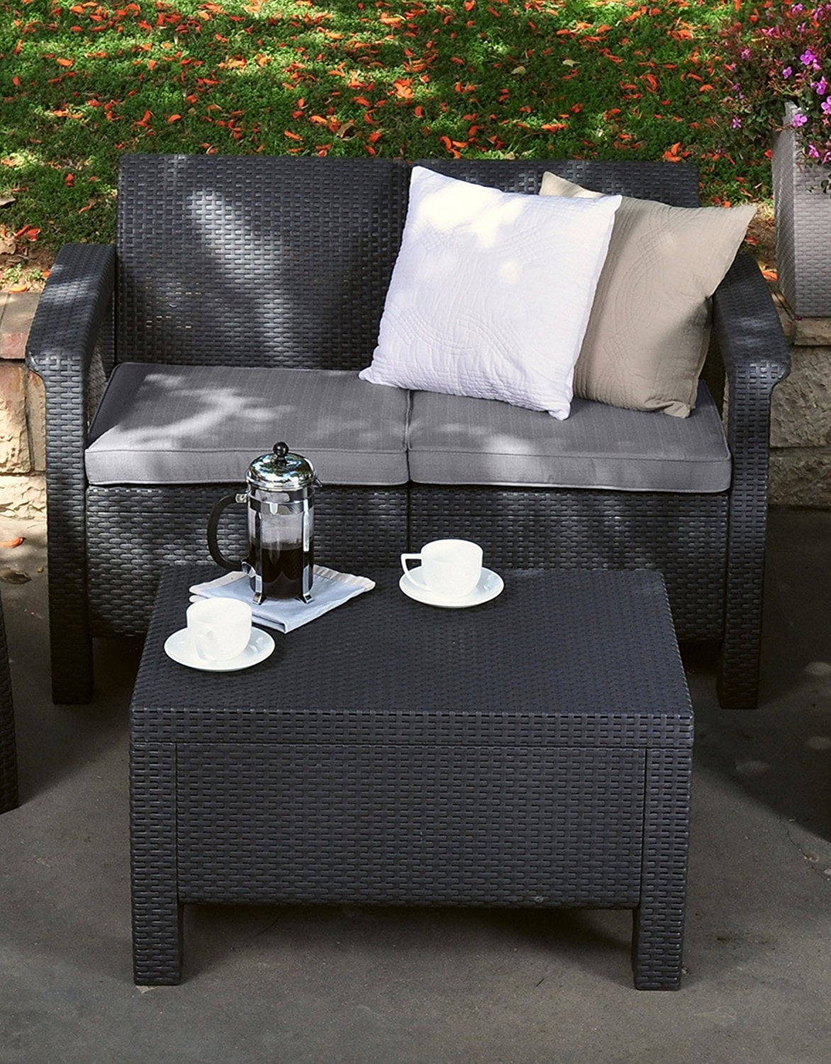 Keter Corfu Love Seat All Weather Outdoor Patio Garden Furniture W Cushions Brown Walmart Com Walmart Com