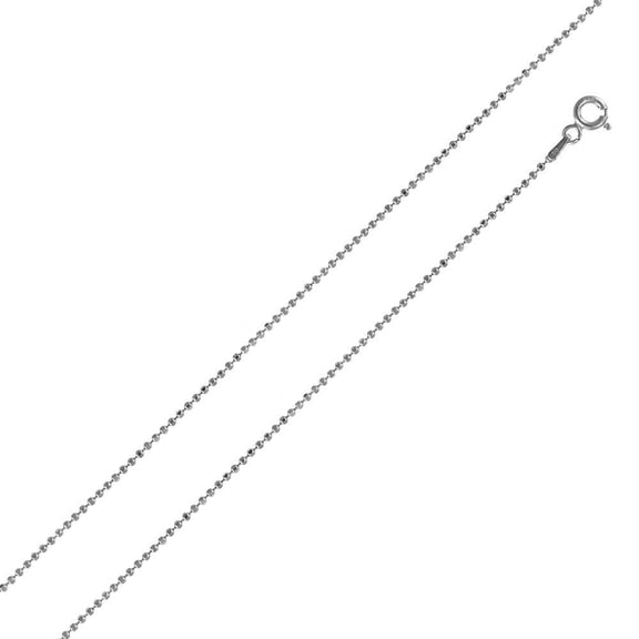 Rhodium Plated Diamond-Cut Bead Ball 100 Chain 1mm Made in Italy 16" Silver 925 Jewelry Female