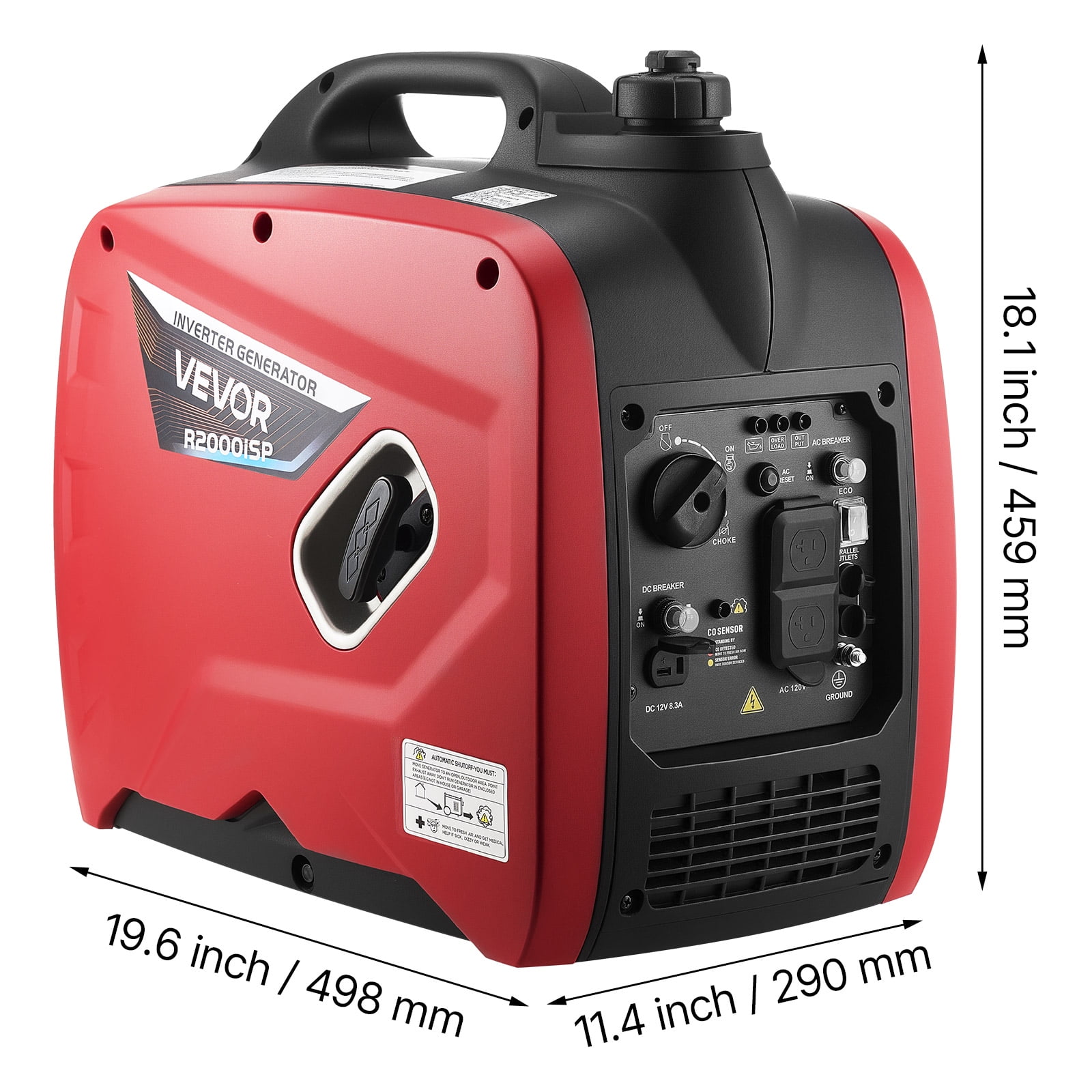 VEVOR Inverter Generator, 2900W Peak Watt Quiet Inverter Generator, Portable Inverters Generators for Home Use, Gas Powered, Compact and Lightweight Design - Stable Power, CO Sensor, Long Run Time