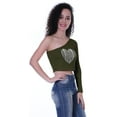thumbnail image 6 of Moomaya Womens One Shoulder Full Sleeve Crop Top w/ Sequin Heart Motif Patch Party T-Shirt, 6 of 7