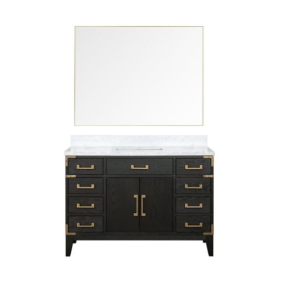 Harbor 48 in W x 22 in D Black Oak Single Bath Vanity, Carrara Marble Top and 46 in Mirror