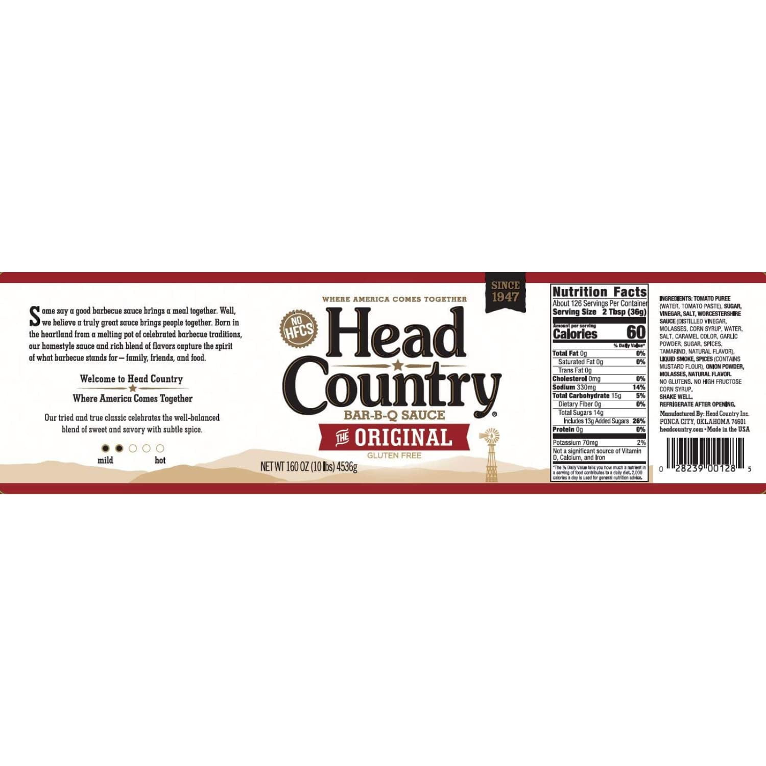 Head Country Bar-B-Q Original Sauce, Gluten Free, 160 Ounce, Pack of 1
