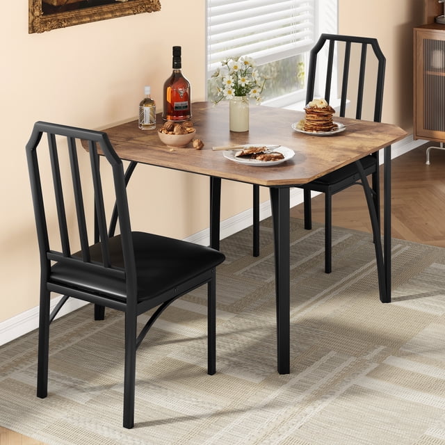 Dining Table Set, Kitchen Table with 2/4Upholstered Chairs, Dining Room Set for Small Space, Apartment, Heavy-Duty Metel Frame, Chamfer Design