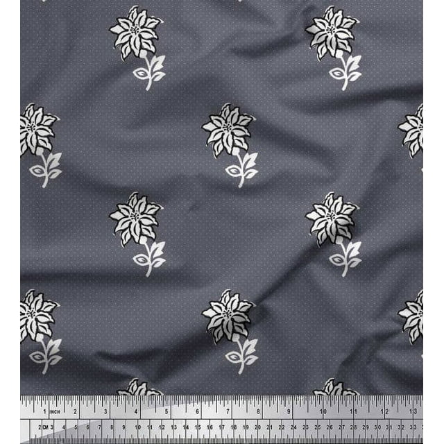 Soimoi Poly Georgette Fabric Leaves & Floral Block Decor Fabric Printed Yard 42 Inch Wide