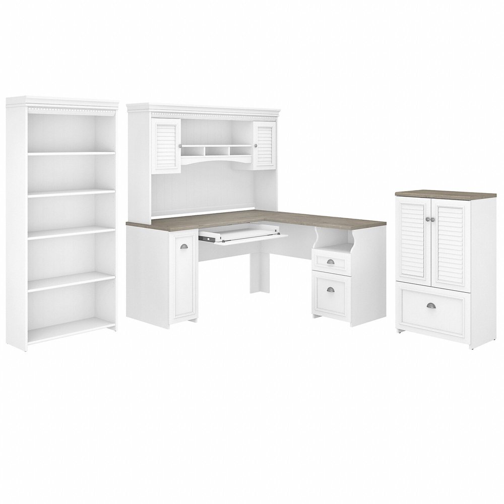 Bush Furniture Fairview 60W L Shaped Desk with Hutch, 5 Shelf Bookcase