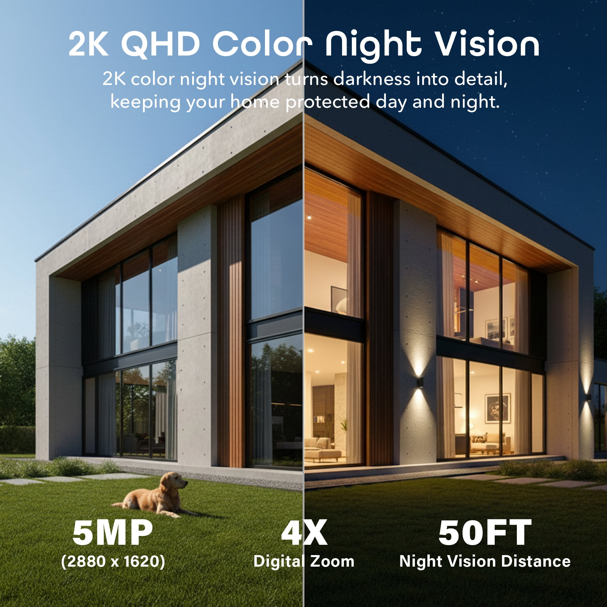 Geeni Falcon 2K+ 5MP Solar Outdoor Security Camera Dual-Band 2.4GHz & 5GHz White (2 Pack)