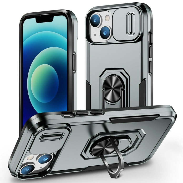 for iPhone 14 Plus Hard Case with Camera Cover Kickstand Holder Built in 360 Rotate Ring Stand Anti scratch Drop Protection Magnetic Phone Case