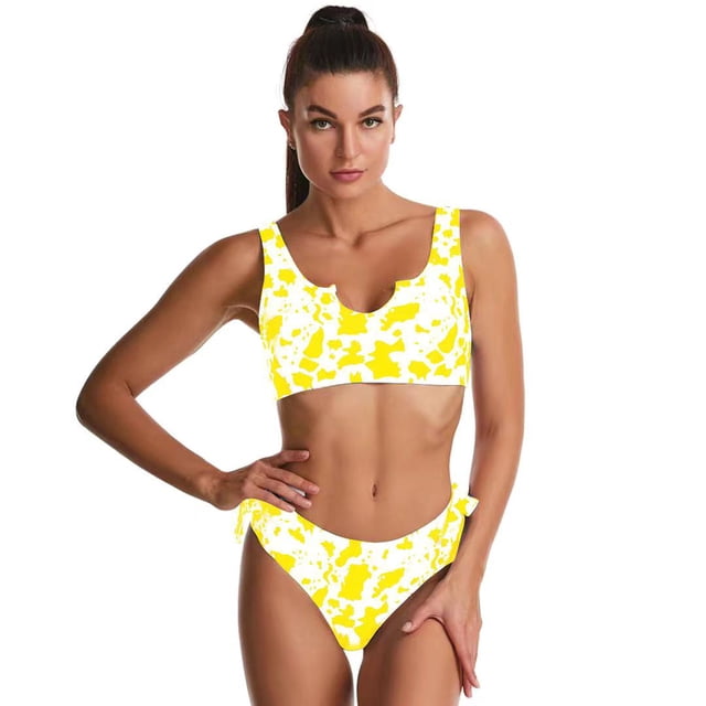 TIMIFIS Bikini pour Femmes Ensemble Deux Pièces Maillot de Bain Taille Haute Col en V Torsadé Bretelles Spaghetti Réglables
