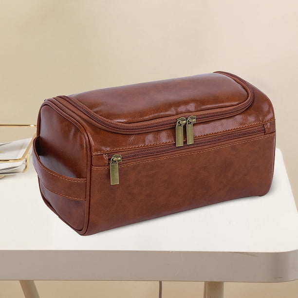 Bolsa de maquillaje de PU, bolsa de cosméticos de cuero PU con asa, accesorios de artículos de tocador, accesorios de viaje impermeables, organizador marrón Salvador Neceser