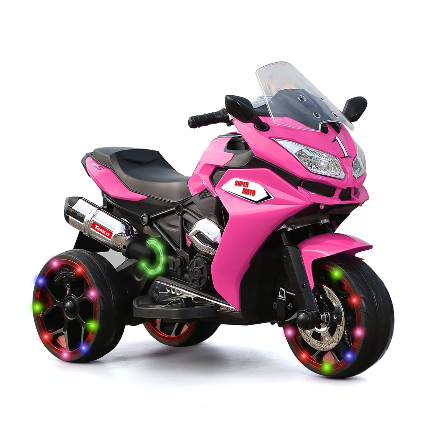 CIPACHO Kids Motorcycle 12V Ride On Car Toy with 3 Lighting Wheel Battery Powered Trike Motorbike for Kids 3 and Up, Pink