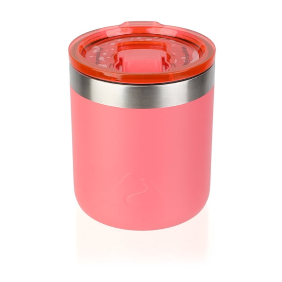 Ozark Trail 10oz Ceramic Lined Stainless Steel Lowball Tumbler with Magnetic Tritan Transparent Slider Lid, Coral