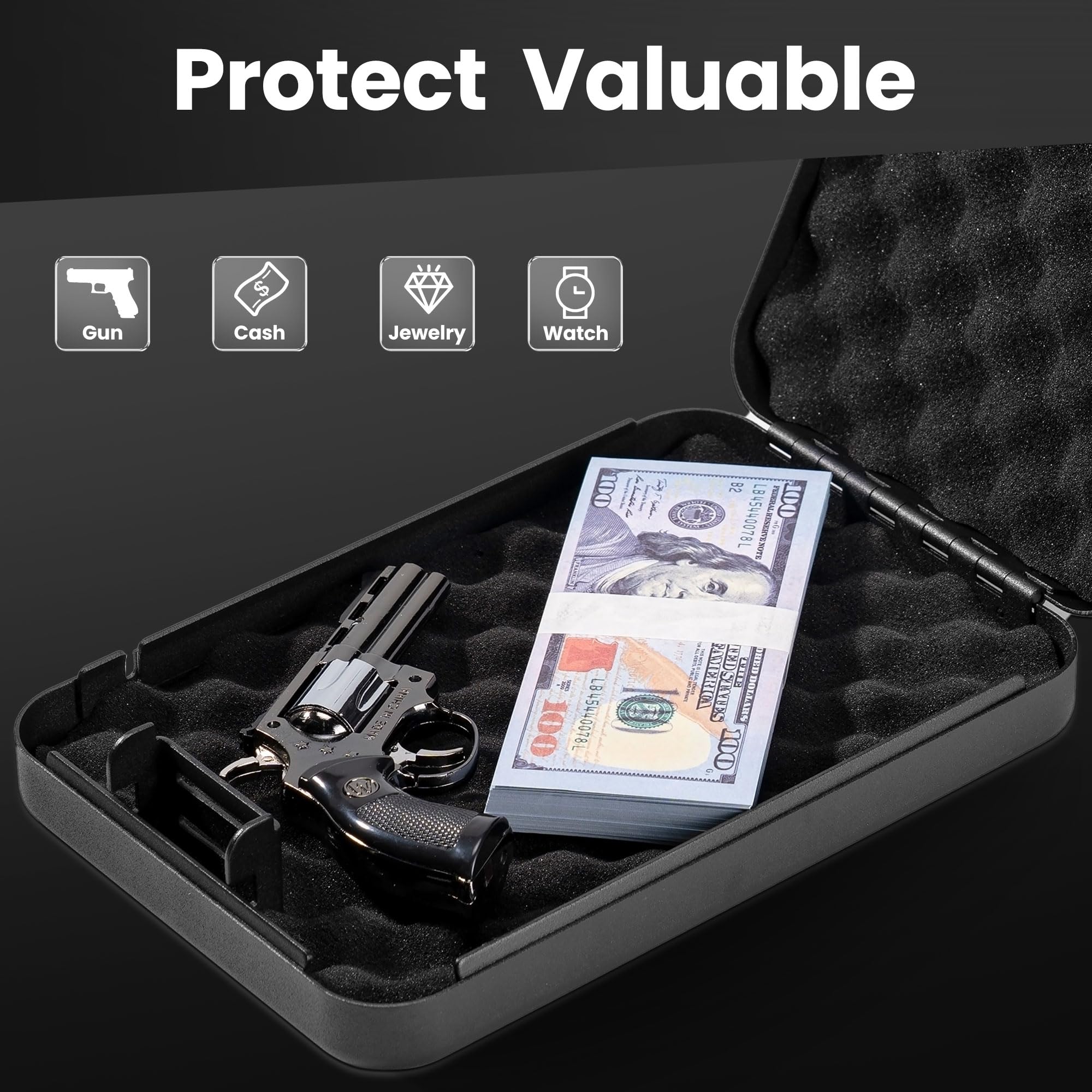 Genreen Gun Safe for Pistol Small Portable Handgun Lock Box with Combination Lock, Pistol Safe for Car, Home, Travel, 9.4" x6.6" x1.8",Black