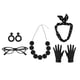 thumbnail image 3 of Conjunto de 5 disfraces de mujer de los años 50 con gafas, collar, diadema, guantes y accesorios Negro, 3 of 9